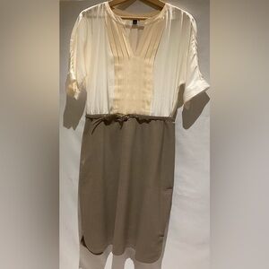 Ann Taylor Cream/Pink Beige Belted Dress, size 10